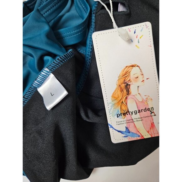 Pretty Garden Womens Teal One-Piece Swimsuit Sz Large Low Back Scoop Neck Beach - Picture 6 of 10